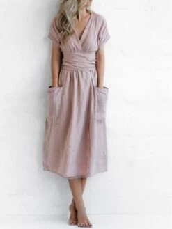 Women's Casual Dress Cotton Linen Dress A Line Dress Midi Dress Polyester Fashion Street Style Outdoor Daily Date V Neck Pocket Strappy Short Sleeve Summer Spring 2023 Regular Fit Pink Wine Brown 16 Women's Casual Dress Cotton Linen Dress A Line Dress Midi Dress Polyester Fashion Street Style Outdoor Daily Date V Neck Pocket Strappy Short Sleeve Summer Spring 2023 Regular Fit Pink Wine Brown -HAYz Clothing Shop cxfttm1687680025467