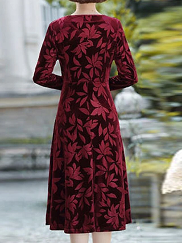 Women's Plus Size Party Dress Velvet Dress Cocktail Dress Midi Dress Black Wine Purple Long Sleeve Leaf Pocket Spring Fall Winter V Neck Fashion Winter Dress Wedding Guest Birthday Loose Fit 2023 XL 3 Women's Plus Size Party Dress Velvet Dress Cocktail Dress Midi Dress Black Wine Purple Long Sleeve Leaf Pocket Spring Fall Winter V Neck Fashion Winter Dress Wedding Guest Birthday Loose Fit 2023 XL - Image 3