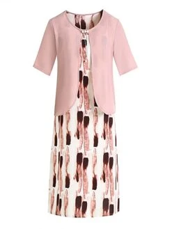 Women's Two Piece Dress Set Casual Dress Print Dress Daily Going Out Elegant Casual Print Midi Dress Crew Neck Half Sleeve Print Loose Fit Pink Blue Summer Spring XL XXL 3XL 4XL 5XL -HAYz Clothing Shop cxpaow1688008473385