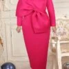 Women's Plus Size Curve Party Dress Bodycon Sheath Dress Plain Long Dress Maxi Dress Long Sleeve Bow V Neck Fashion Party Fuchsia Fall Winter XL XXL 3XL 4XL