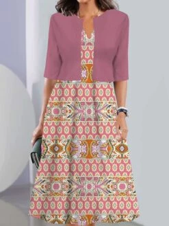 Women's Two Piece Dress Set Casual Dress Tank Dress Outdoor Daily Vintage Casual Pocket Print Midi Dress V Neck 3/4 Length Sleeve Geometric Color Block Regular Fit Black Pink Wine Summer Spring S M L 10 Women's Two Piece Dress Set Casual Dress Tank Dress Outdoor Daily Vintage Casual Pocket Print Midi Dress V Neck 3/4 Length Sleeve Geometric Color Block Regular Fit Black Pink Wine Summer Spring S M L -HAYz Clothing Shop cyisnq1690441703781