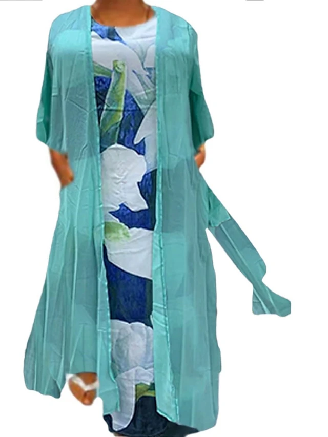 Women‘s Plus Size Curve Two Piece Dress Floral Crew Neck Print Long Sleeve Winter Fall Casual Maxi Long Dress Casual Daily Dress 3 Women‘s Plus Size Curve Two Piece Dress Floral Crew Neck Print Long Sleeve Winter Fall Casual Maxi Long Dress Casual Daily Dress - Image 3