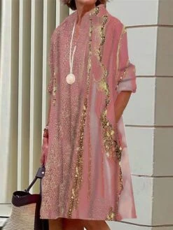 Women's Shirt Dress Casual Dress Midi Dress Outdoor Office Daily Polyester Fashion Modern Shirt Collar Button Pocket Long Sleeve Summer Spring Fall 2023 Loose Fit Light Pink Pink Dark Pink Ombre S M