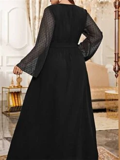 Women's Plus Size Prom Dress Party Dress Wedding Guest Dress Long Dress Maxi Dress Black Green Long Sleeve Pure Color Lace Up Fall Winter Autumn V Neck Fashion Winter Dress Wedding Guest Evening Party -HAYz Clothing Shop cyrlwc1693207137247