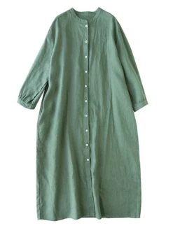 Women's Shirt Dress Casual Dress Cotton Linen Dress Midi Dress Linen / Cotton Blend Basic Classic Outdoor Daily Vacation Stand Collar Button 3/4 Length Sleeve Spring Fall Autumn 2023 Loose Fit Blue -HAYz Clothing Shop cyssuu1693967785822