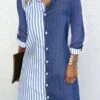 Women's Shirt Dress Casual Dress Shift Dress Mini Dress Outdoor Daily Date Polyester Basic Classic Shirt Collar Button Print Long Sleeve Spring Fall Winter 2023 Regular Fit Blue Striped S M L XL