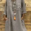 Women's Shirt Dress Cotton Linen Dress Shift Dress Mini Dress Cotton And Linen Daily Vacation Shirt Collar Pocket 3/4 Length Sleeve Summer Spring Fall 2023 Loose Fit Black Pink Green Pure Color S M L