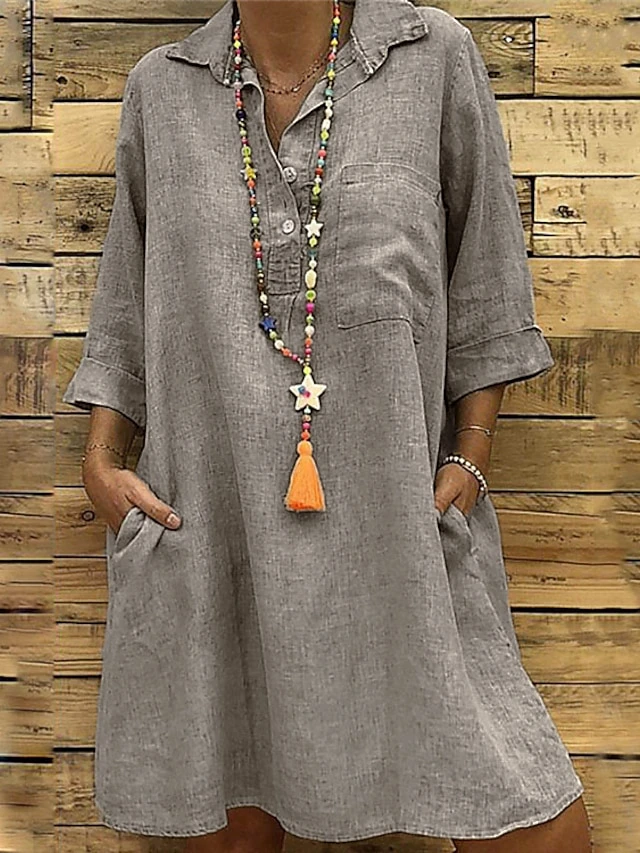 Women's Shirt Dress Cotton Linen Dress Shift Dress Mini Dress Cotton And Linen Daily Vacation Shirt Collar Pocket 3/4 Length Sleeve Summer Spring Fall 2023 Loose Fit Black Pink Green Pure Color S M L 1 Women's Shirt Dress Cotton Linen Dress Shift Dress Mini Dress Cotton And Linen Daily Vacation Shirt Collar Pocket 3/4 Length Sleeve Summer Spring Fall 2023 Loose Fit Black Pink Green Pure Color S M L