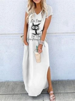 Women's Casual Dress Shift Dress Long Dress Maxi Dress Polyester Classic Casual Home Vacation Weekend V Neck Split Short Sleeve Summer Loose Fit White Yellow Blue Graphic Letter S M L XL XXL 11 Women's Casual Dress Shift Dress Long Dress Maxi Dress Polyester Classic Casual Home Vacation Weekend V Neck Split Short Sleeve Summer Loose Fit White Yellow Blue Graphic Letter S M L XL XXL -HAYz Clothing Shop czpsvu1683613962342