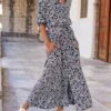 Women's Shirt Dress Casual Dress Midi Dress Outdoor Daily Vacation Polyester Fashion Modern Shirt Collar Pocket Split 3/4 Length Sleeve Summer Spring Fall 2023 Loose Fit Black Floral S M L XL 2XL