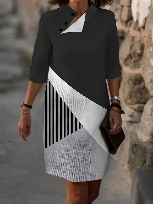 Women's Casual Dress Cotton Linen Dress Midi Dress Polyester Fashion Casual Daily Outdoor Daily Vacation Stand Collar Button Print Half Sleeve Summer Spring Fall 2023 Loose Fit Black Pink Blue 4 Women's Casual Dress Cotton Linen Dress Midi Dress Polyester Fashion Casual Daily Outdoor Daily Vacation Stand Collar Button Print Half Sleeve Summer Spring Fall 2023 Loose Fit Black Pink Blue - Image 4