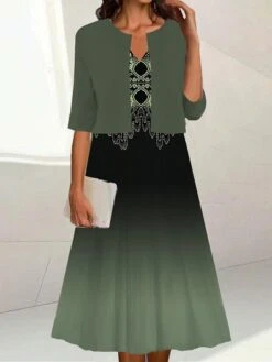 Women's Two Piece Dress Set Casual Dress Print Dress Outdoor Daily Fashion Elegant Print Midi Dress V Neck Half Sleeve Print Ombre Regular Fit Light Green Pink Dark Green Summer Spring S M L XL XXL -HAYz Clothing Shop dadbey1688116777662
