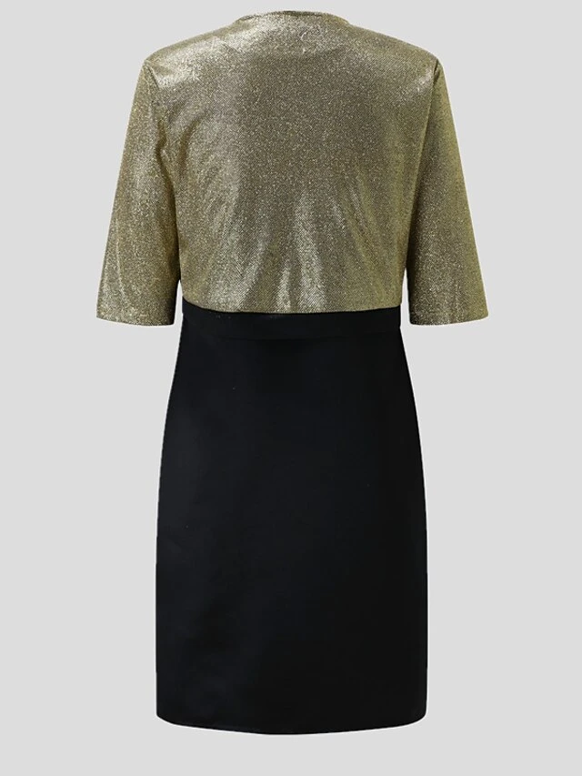 Women‘s Plus Size Curve Holiday Dress Solid Color Crew Neck 3/4 Length Sleeve Spring Fall Work Knee Length Dress Daily Going Out Dress 3 Women‘s Plus Size Curve Holiday Dress Solid Color Crew Neck 3/4 Length Sleeve Spring Fall Work Knee Length Dress Daily Going Out Dress - Image 3