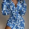 Women's Shirt Dress Casual Dress Sheath Dress Mini Dress Outdoor Daily Vacation Polyester Fashion Casual Shirt Collar Button Print Long Sleeve Summer Fall 2023 Regular Fit Black White Blue Letter