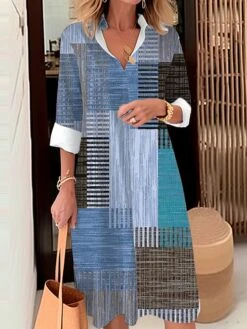 Women's Shirt Dress Casual Dress Midi Dress Outdoor Office Daily Polyester Fashion Modern Shirt Collar Button Pocket Long Sleeve Fall Winter 2023 Loose Fit Yellow Blue Purple Plaid Striped S M L XL -HAYz Clothing Shop dberti1694070532772