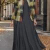 Women's Plus Size Two Piece Dress Set Casual Dress Swing Dress Outdoor Office Fashion Streetwear Print Midi Dress Crew Neck Long Sleeve Plaid Regular Fit Black Blue Brown Fall Winter L XL XXL 3XL 4XL