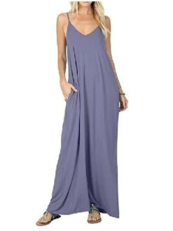 Women's Long Dress Maxi Dress Light Blue Wine Colorful Blue Sleeveless Pure Color Spring Summer S M L XL XXL -HAYz Clothing Shop dbkkua1609126790148
