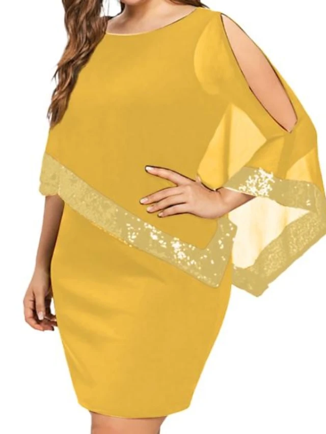 Women‘s Plus Size Curve Party Dress Solid Color Crew Neck Sequins Sleeveless Spring Fall Elegant Midi Dress Party Work Dress 7 Women‘s Plus Size Curve Party Dress Solid Color Crew Neck Sequins Sleeveless Spring Fall Elegant Midi Dress Party Work Dress - Image 7