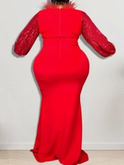 Women‘s Plus Size Curve Party Dress Solid Color Stand Collar Long Sleeve Winter Fall Elegant Formal Maxi Long Dress Party Evening Party Dress -HAYz Clothing Shop dbvgox1671416167413