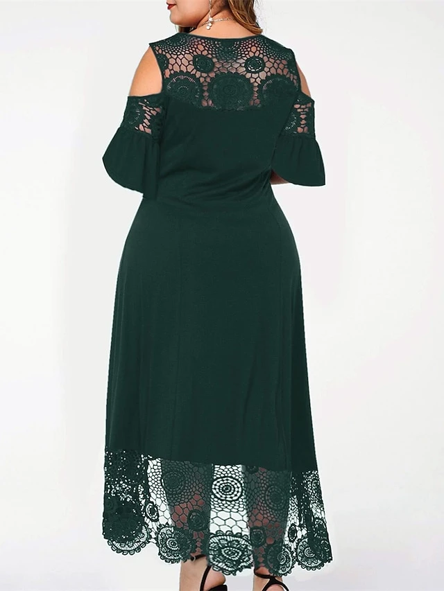 Women‘s Plus Size Curve Casual Dress A Line Dress Gradient Long Dress Maxi Dress Short Sleeve Patchwork Hollow Out Crew Neck Fashion Outdoor Black Light Green Summer Spring XL XXL 3XL 4XL 5XL 3 Women‘s Plus Size Curve Casual Dress A Line Dress Gradient Long Dress Maxi Dress Short Sleeve Patchwork Hollow Out Crew Neck Fashion Outdoor Black Light Green Summer Spring XL XXL 3XL 4XL 5XL - Image 3