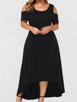 Women‘s Plus Size Curve Holiday Dress Solid Color Crew Neck Short Sleeve Fall Spring Elegant Casual Maxi Long Dress Daily Holiday Dress -HAYz Clothing Shop dcohcu1658973740492