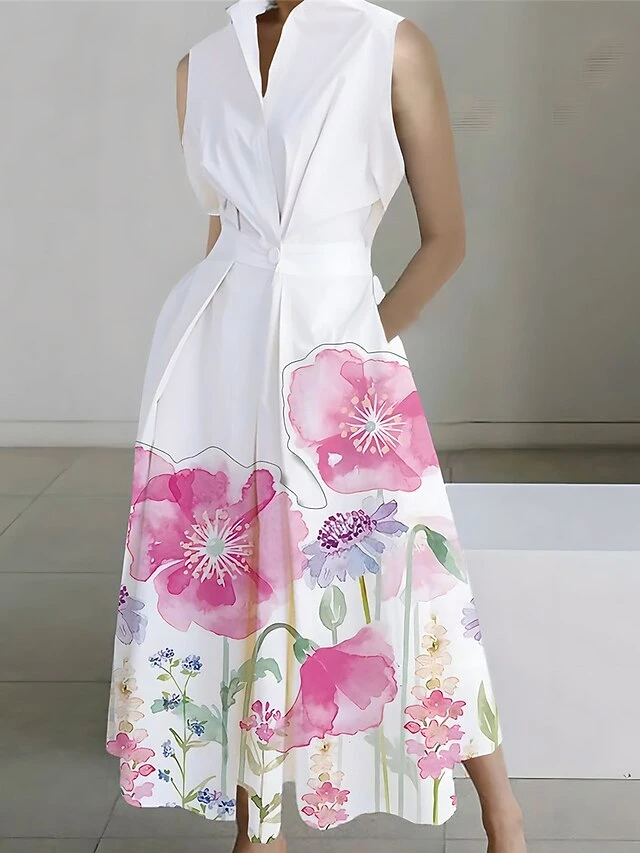 Women's Shirt Dress Casual Dress Swing Dress Maxi Long Dress Outdoor Office Daily Polyester Fashion Modern Shirt Collar Button Pocket Sleeveless Summer Spring 2023 Loose Fit White Pink Navy Blue 5 Women's Shirt Dress Casual Dress Swing Dress Maxi Long Dress Outdoor Office Daily Polyester Fashion Modern Shirt Collar Button Pocket Sleeveless Summer Spring 2023 Loose Fit White Pink Navy Blue - Image 5