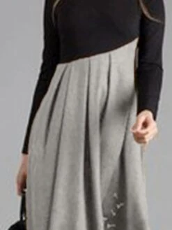 Women's Casual Dress Swing Dress Midi Dress Blue Khaki Gray Long Sleeve Color Block Ruched Winter Fall Autumn V Neck Winter Dress Fall Dress Loose Fit S M L XL XXL 3XL 4XL -HAYz Clothing Shop dcxorc1693996109465