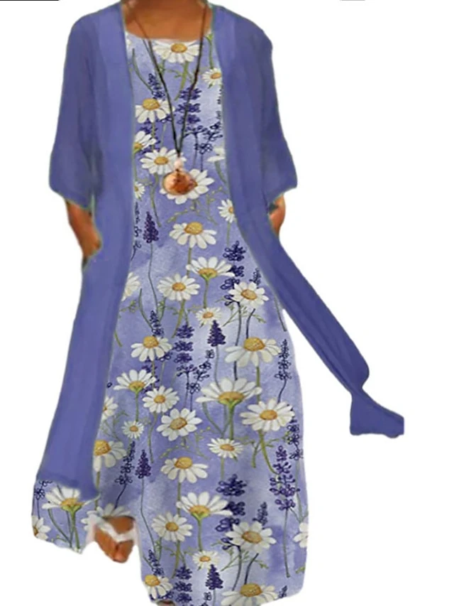 Women‘s Plus Size Curve Two Piece Dress Floral Crew Neck Print Long Sleeve Winter Fall Casual Maxi Long Dress Casual Daily Dress 7 Women‘s Plus Size Curve Two Piece Dress Floral Crew Neck Print Long Sleeve Winter Fall Casual Maxi Long Dress Casual Daily Dress - Image 7