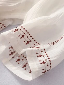 Women's Casual Dress Linen Dress Swing Dress Midi Dress Linen Classic Style Classic Outdoor Daily Holiday Crew Neck Ruched Embroidered Short Sleeve Fall Winter Autumn 2023 Loose Fit White Red Plain M -HAYz Clothing Shop ddnfbr1694418668270