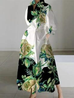 Women's Shirt Dress Casual Dress Swing Dress Maxi Long Dress Outdoor Office Daily Polyester Fashion Modern Shirt Collar Button Pocket Long Sleeve Spring Fall Winter 2023 Loose Fit Black White Yellow -HAYz Clothing Shop ddopzp1691045780160