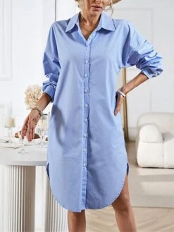 Women's Casual Dress Work Dress Shift Dress Mini Dress Outdoor Office Business Cotton Classic Modern Shirt Collar Button Pocket Long Sleeve Summer Spring Fall 2023 Loose Fit Black White Blue Pure -HAYz Clothing Shop dduvib1688542178320