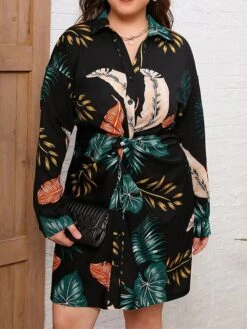 Women's Plus Size Shirt Dress Casual Dress Midi Dress Outdoor Daily Vacation Polyester Fashion Casual Shirt Collar Lace Up Button Long Sleeve Fall Winter 2023 Regular Fit Black Leaf L XL 2XL 3XL 4XL 13 Women's Plus Size Shirt Dress Casual Dress Midi Dress Outdoor Daily Vacation Polyester Fashion Casual Shirt Collar Lace Up Button Long Sleeve Fall Winter 2023 Regular Fit Black Leaf L XL 2XL 3XL 4XL -HAYz Clothing Shop ddyoml1693535895123