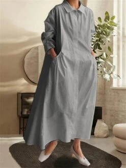 Women's Shirt Dress Casual Dress Cotton Linen Dress Maxi Long Dress Linen / Cotton Blend Basic Classic Outdoor Daily Vacation Shirt Collar Button Pocket Long Sleeve Spring Fall Winter 2023 Loose Fit 5 Women's Shirt Dress Casual Dress Cotton Linen Dress Maxi Long Dress Linen / Cotton Blend Basic Classic Outdoor Daily Vacation Shirt Collar Button Pocket Long Sleeve Spring Fall Winter 2023 Loose Fit -HAYz Clothing Shop degpyw1692084377292