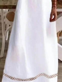 Women's Cotton Linen Dress Casual Dress Maxi Long Dress Cotton And Linen Modern Casual Outdoor Vacation V Neck Patchwork Short Sleeve Summer Spring 2023 Regular Fit White Pure Color S M L XL 2XL -HAYz Clothing Shop dekoas1680774335935