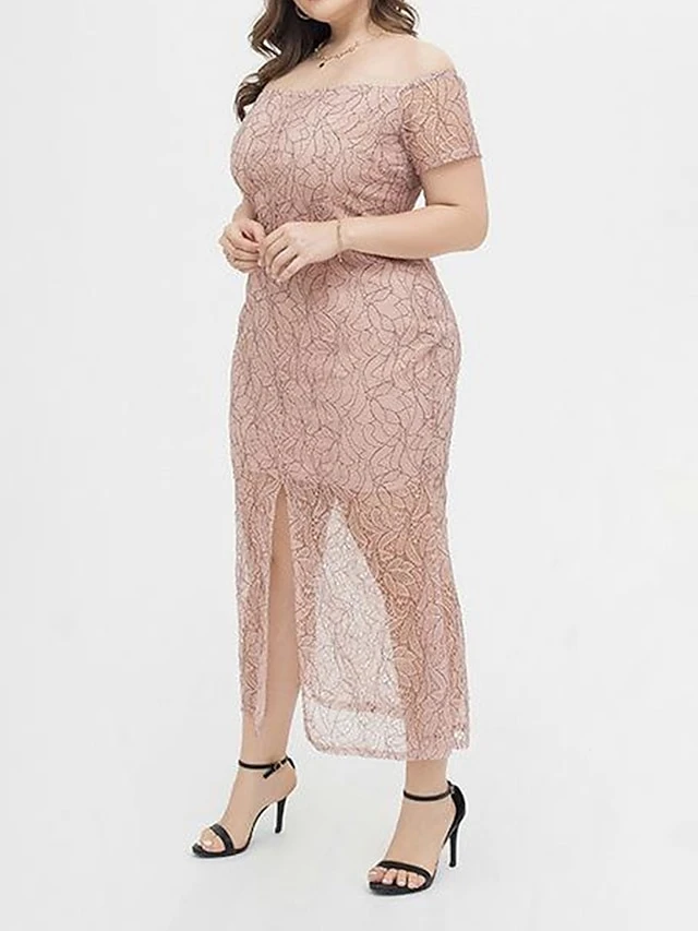 Women's Plus Size Prom Dress Party Dress Lace Dress Long Dress Maxi Dress Pink Short Sleeve Pure Color Lace Summer Spring Fall Off Shoulder Fashion Wedding Guest Birthday Evening Party 2023 XL XXL 6 Women's Plus Size Prom Dress Party Dress Lace Dress Long Dress Maxi Dress Pink Short Sleeve Pure Color Lace Summer Spring Fall Off Shoulder Fashion Wedding Guest Birthday Evening Party 2023 XL XXL - Image 6