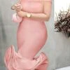 Women‘s Plus Size Curve Party Dress Solid Color One Shoulder Ruffle Sleeveless Spring Fall Prom Dress Knee Length Dress Party Date Dress