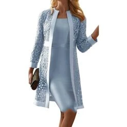 Women‘s Lace Dress Dress Set Midi Dress Purple Pink Yellow Light Blue Gray Long Sleeve Pure Color Lace Hollow Out Spring Fall Crew Neck Elegant Party Spring Dress 2023 S M L XL XXL 3XL 4XL 5XL
