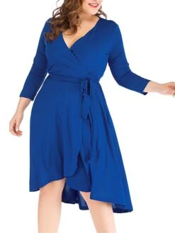 Women‘s Plus Size Curve Work Dress Semi Formal Dress Wrap Dress Fashion Midi Dress Lace Up V Neck Long Sleeve Plain Regular Fit Black Blue Spring Fall XL XXL 3XL 4XL 5XL -HAYz Clothing Shop dfhjnj1691402326100