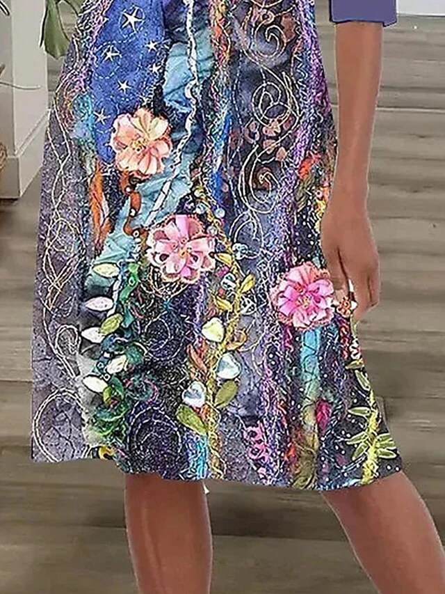 Women's Two Piece Dress Set Casual Dress Print Dress Outdoor Daily Fashion Modern Print Midi Dress Crew Neck Half Sleeve Floral Regular Fit Purple Summer Spring S M L XL XXL 2 Women's Two Piece Dress Set Casual Dress Print Dress Outdoor Daily Fashion Modern Print Midi Dress Crew Neck Half Sleeve Floral Regular Fit Purple Summer Spring S M L XL XXL - Image 2