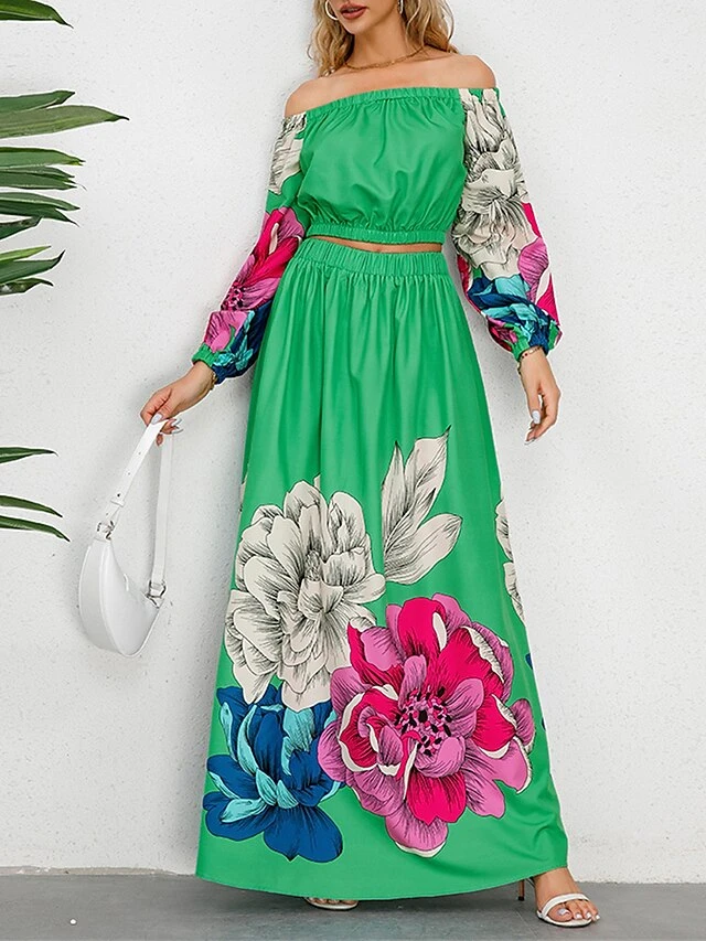 Women's Two Piece Dress Set Casual Dress Skirt Set Daily Going Out Casual Ruched Print Long Dress Maxi Dress Off Shoulder Long Sleeve Floral Regular Fit Blue Green Rose Red Fall Winter S M L XL XXL 13 Women's Two Piece Dress Set Casual Dress Skirt Set Daily Going Out Casual Ruched Print Long Dress Maxi Dress Off Shoulder Long Sleeve Floral Regular Fit Blue Green Rose Red Fall Winter S M L XL XXL - Image 13