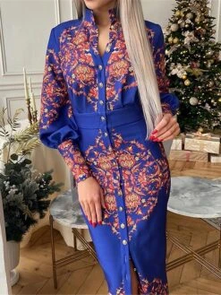 Women's Shirt Dress Casual Dress Bodycon Midi Dress Outdoor Office Daily Polyester Fashion Romantic Stand Collar Button Print Long Sleeve Summer Spring Fall 2023 Slim Blue Khaki Floral S M L XL 2XL 23 Women's Shirt Dress Casual Dress Bodycon Midi Dress Outdoor Office Daily Polyester Fashion Romantic Stand Collar Button Print Long Sleeve Summer Spring Fall 2023 Slim Blue Khaki Floral S M L XL 2XL -HAYz Clothing Shop dgodxx1689227623535