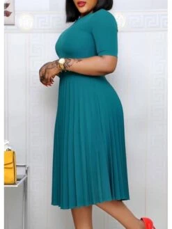 Women‘s Plus Size Curve Party Dress Solid Color Crew Neck Ruched Short Sleeve Spring Fall Work Formal Prom Dress Knee Length Dress Party Work Dress Loose Fit -HAYz Clothing Shop dgsqqv1616997020441