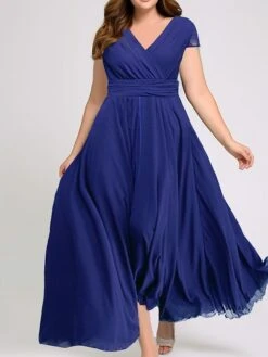 Women's Plus Size Prom Dress Party Dress Wedding Guest Dress Long Dress Maxi Dress Black White Yellow Short Sleeve Pure Color Ruched Summer Spring Fall V Neck Fashion Wedding Guest Evening Party -HAYz Clothing Shop dgvmsd1691659703521