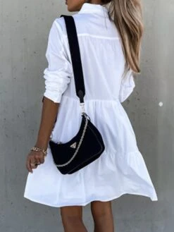 Women's Shirt Dress Casual Dress Swing Dress Midi Dress Outdoor Daily Vacation Cotton Basic Modern Shirt Collar Ruffle Button Long Sleeve Fall Winter 2023 Regular Fit ArmyGreen Black White Pure Color -HAYz Clothing Shop dhemzj1695813923382