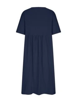 Women's Casual Dress Cotton Linen Dress Swing Dress Midi Dress Cotton Blend Fashion Modern Outdoor Daily Vacation Crew Neck Ruched Half Sleeve Summer Spring Fall 2023 Loose Fit Light Blue Black White -HAYz Clothing Shop dhhink1682570686307