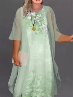 Women‘s Plus Size Curve Casual Dress Floral Crew Neck Print Half Sleeve Spring Fall Work Casual Knee Length Dress Daily Vacation Dress -HAYz Clothing Shop dhvnit1663930648178