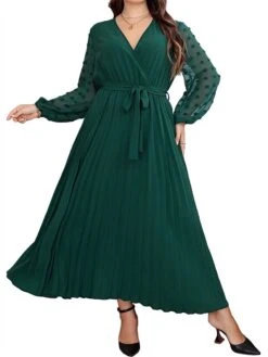 Women's Plus Size Curve Prom Dress Party Dress Wedding Guest Dress Long Dress Maxi Dress Blue Green Long Sleeve Pure Color Lace Up Fall Winter Autumn V Neck Fashion Evening Party Wedding Guest -HAYz Clothing Shop dihnfy1693205376024