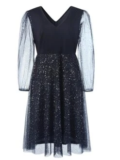 Women's Plus Size Curve Party Dress Cocktail Dress Swing Dress Maxi Dress Black Navy Blue Long Sleeve Polka Dot Mesh Spring Fall Winter V Neck Fashion Birthday Wedding Guest Vacation XL XXL -HAYz Clothing Shop diqdqm1692175623692