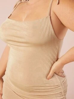 Women's Plus Size Curve Party Dress Wedding Guest Dress Bodycon Mini Dress Beige Sleeveless Pure Color Backless Summer Spring Fall Spaghetti Strap Fashion Wedding Guest Vacation Fall Dress XL XXL 3XL -HAYz Clothing Shop djojsr1692174756390