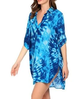 Women's Shirt Dress Beach Dress Beach Wear Mini Dress Button Plus High Low Casual Leopard Turndown 3/4 Length Sleeve Loose Fit Outdoor Daily Azure Black 2023 Spring Summer S M L XL -HAYz Clothing Shop dkbqde1676892558176